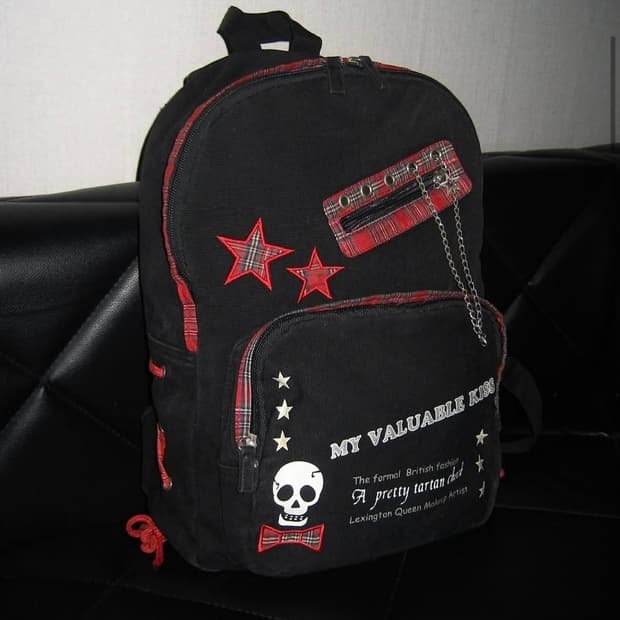 빈티지 펑크 해골 레드 백팩 캐캐체