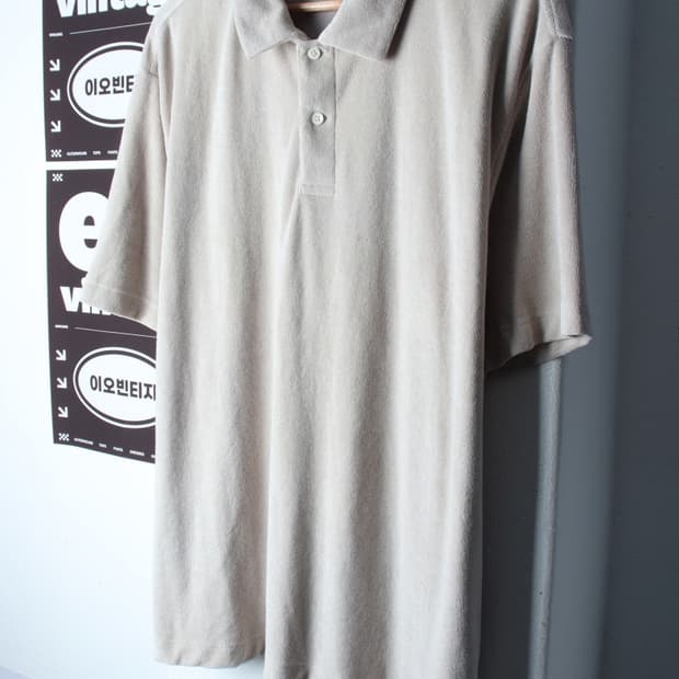 (L-XL) 무신사 스탠다드 반팔 카라 티셔츠 부클 베이지-H34818