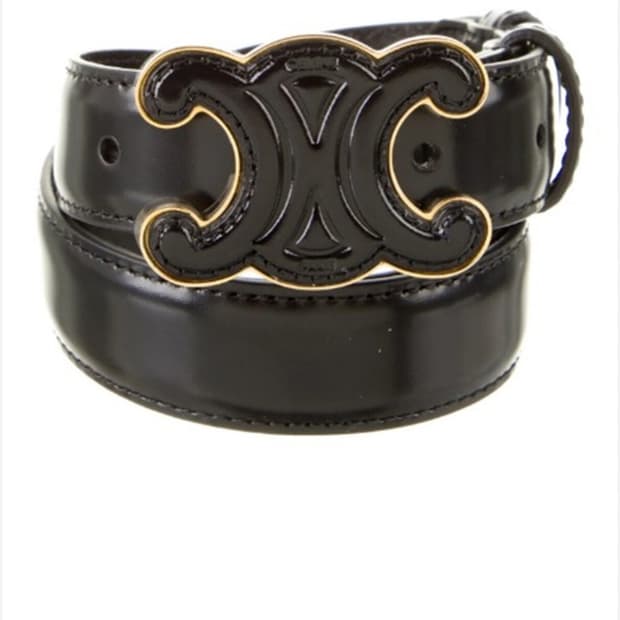 셀린느 트리옹프 블랙레더 로고 벨트 금장 75