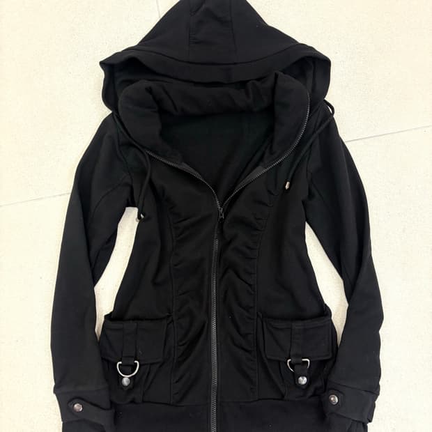 블랙 셔링 후드집업