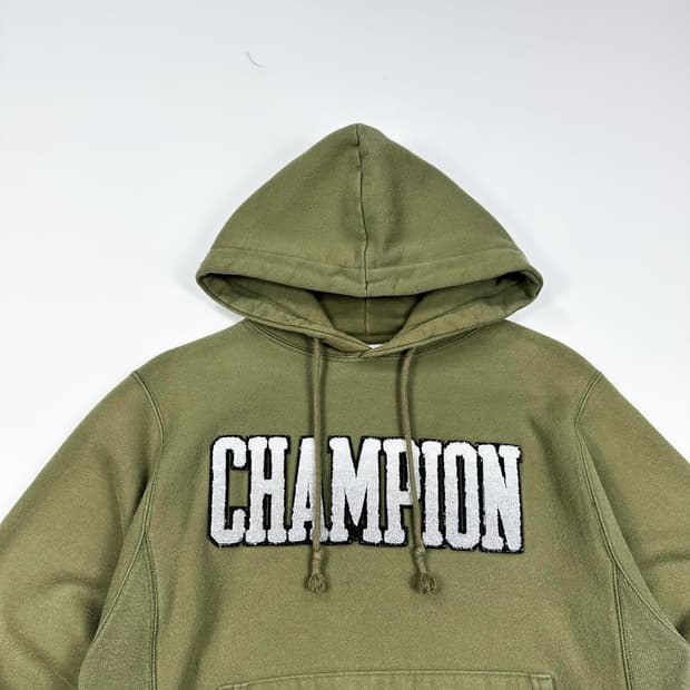 챔피온 리버스위브 레터링 카키 후드티 (S)