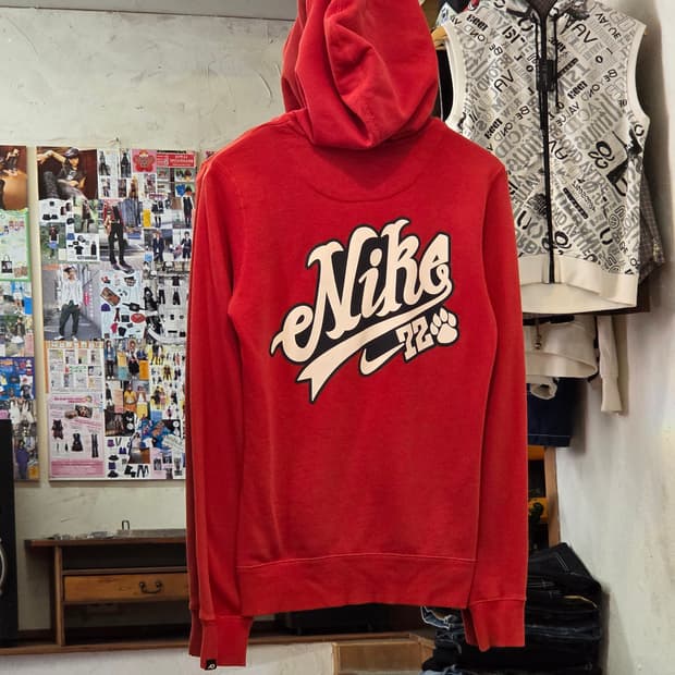 나이키 빅 프린팅 슬림핏 레드 후드집업