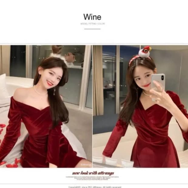 아뜨랑스 레드 벨벳원피스 크리스마스룩