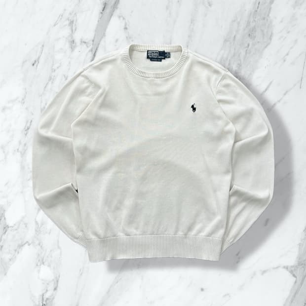 폴로 랄프로렌 화이트 라운드 니트 