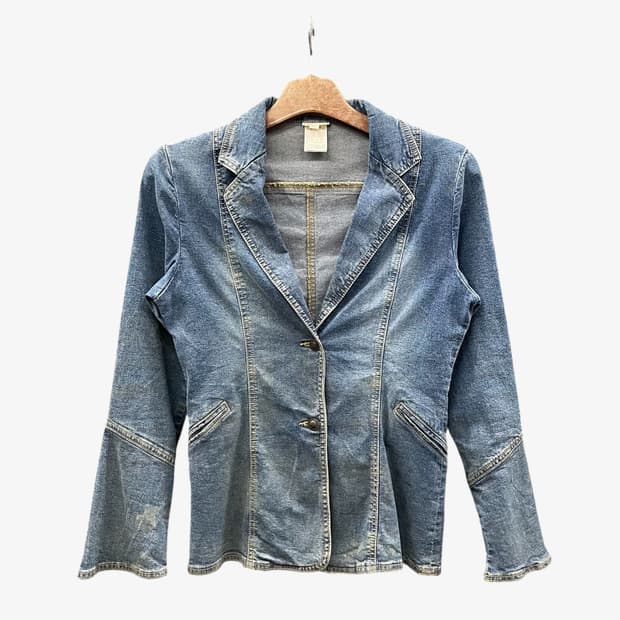 JPN VINTAGE 워싱 데님 자켓 나팔소매 더블버튼 디테일 중청