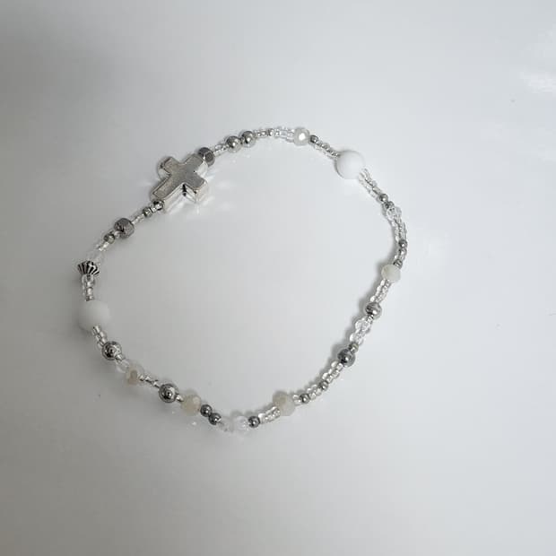 남자 화이트 실버 십자가 팔찌