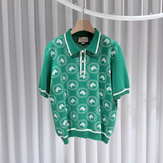 (S/XL) / 구찌 홀스 패턴 승마 코튼 울 폴로 반팔 티셔츠