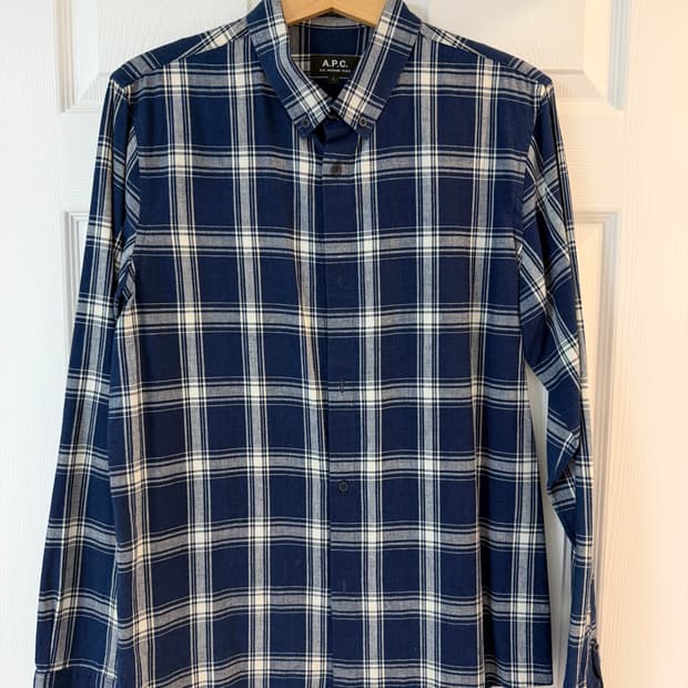 A.P.C. 남성 체크 셔츠 네이비 L