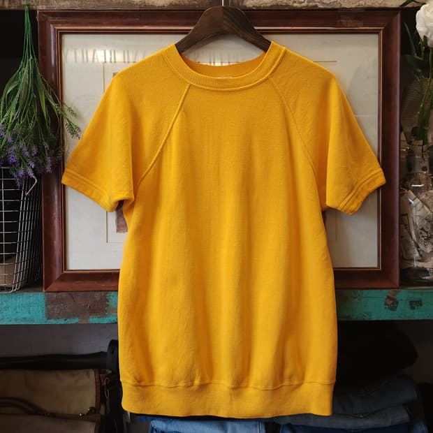 90s town craft 빈티지 반팔 스웻셔츠 옐로우 링커티 L