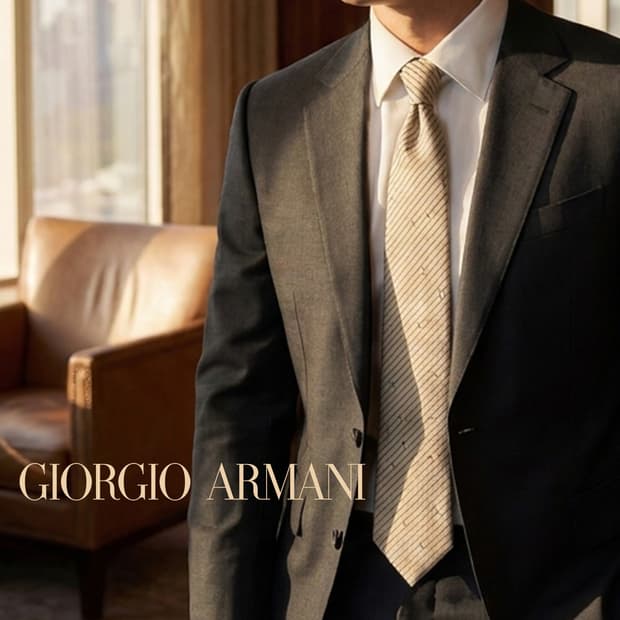 조르지오아르마니 베이지 스트라이프 패턴 넥타이 9.3cm A등급 E923