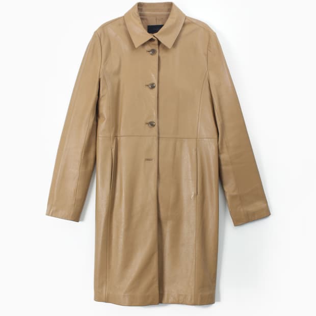 IDENTI 빈티지 리얼 양가죽 베이지 싱글 미디 자켓