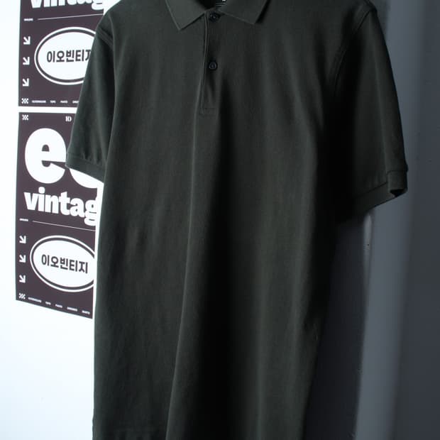 (L-XL) 지오다노 반팔 카라 티셔츠 카키 무지 기본-H32769