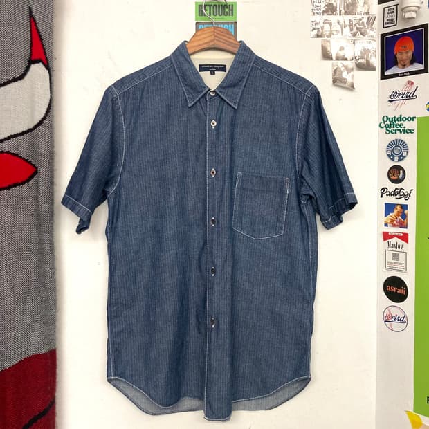 꼼데가르송 옴므 헤링본 데님 반팔 셔츠