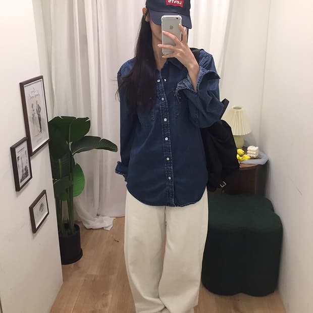 여성 리바이스 투포켓 데님셔츠 100
