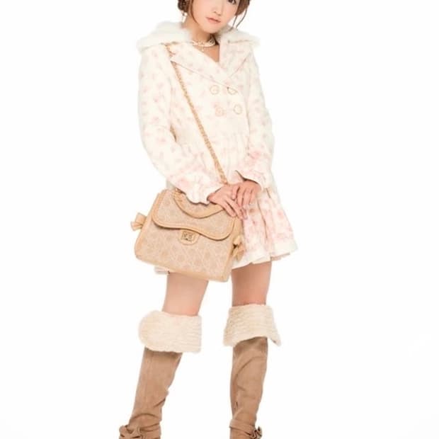 [교/판] 리즈리사 리본 폼폼이 라떼 퍼 롱 부츠 히메 갸루 러블리 로걀