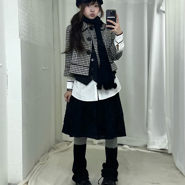 블랙 데일리 니혼진 프레피 코트 코디세트