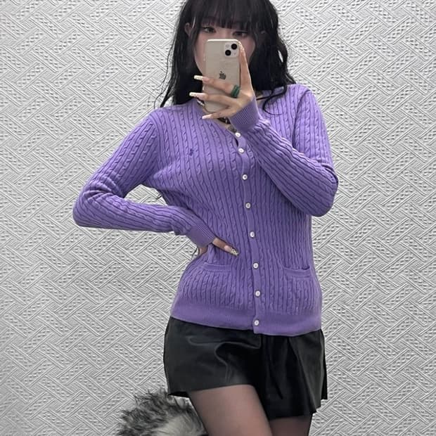 폴로 랄프로렌 모리 코지룩 스프링 연보라 꽈배기 가디건 S C09978