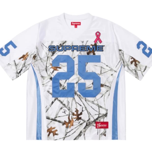 XL) 슈프림 브레스트 캔서 어웨어니스 풋볼 저지 화이트 - 25FW 