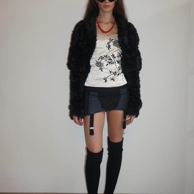 스컬프터 퍼 자켓 Faux Fur Corset Jacket Black
