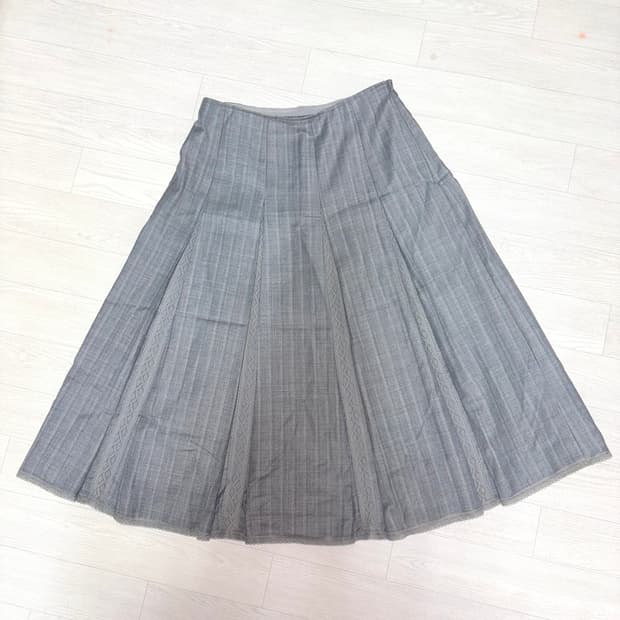 Vintage 그레이 플리츠 체크 롱스커트 