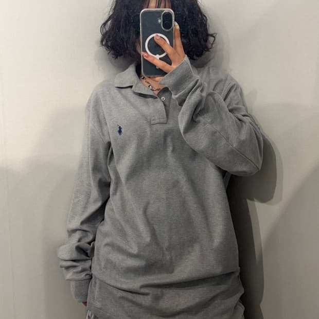 L 폴로 랄프로렌 코튼 긴팔 카라 티셔츠 그레이