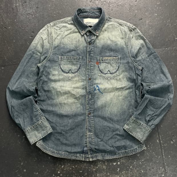 105 슈퍼드라이 페인팅 데님 셔츠 