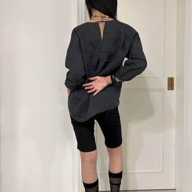 Linen Ash Navy Blouse / 빈티지 리넨 블라우스