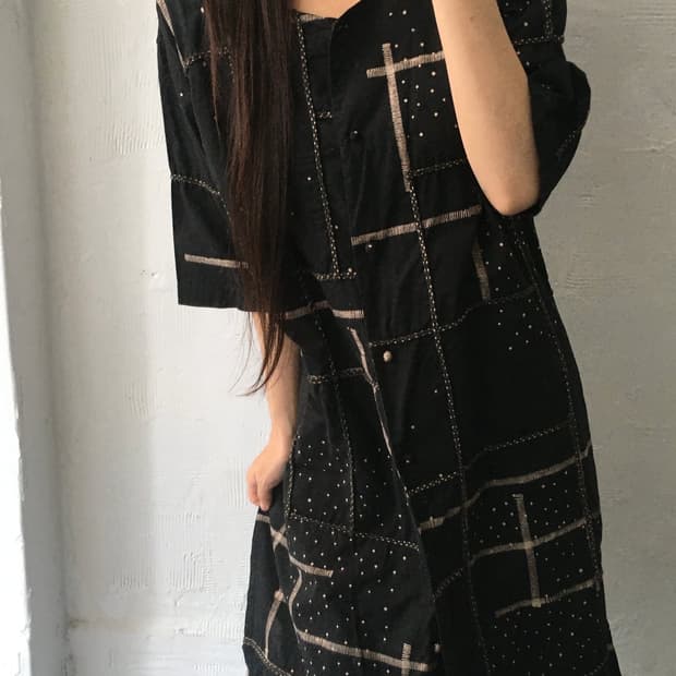 이세이미야케 하트 블랙 디테일 코튼 원피스