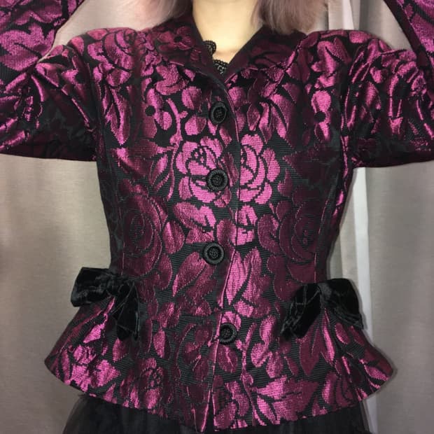 일본 빈티지 하라주쿠 갸루펑크 로즈 리본 자켓