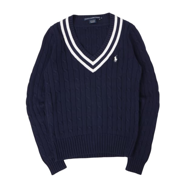 폴로 랄프로렌 네이비 크리켓 브이넥 케이블 니트