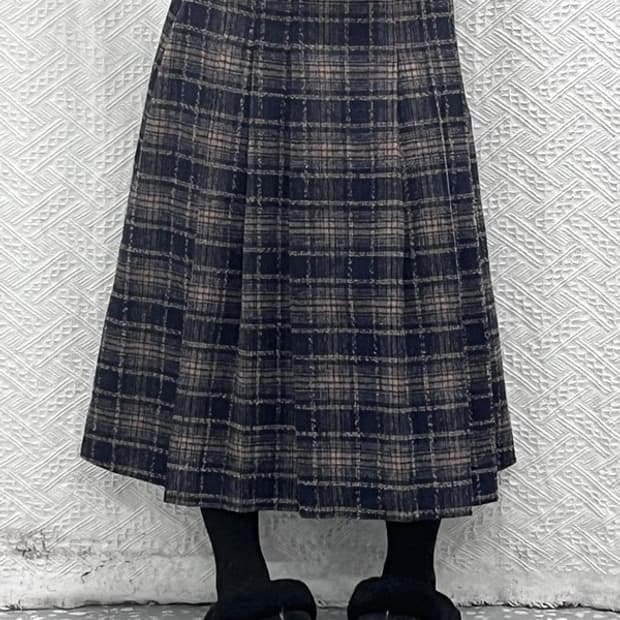 빈티지 코지 모리걸 체크 울 롱스커트 FREE C10123
