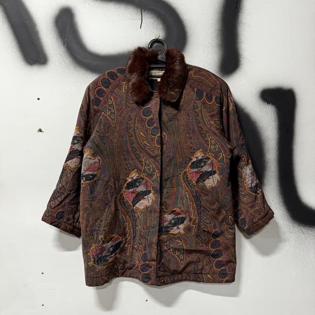VTG 빈티지 에스닉 페이즐리 패턴 퍼 카라 트리밍 자켓