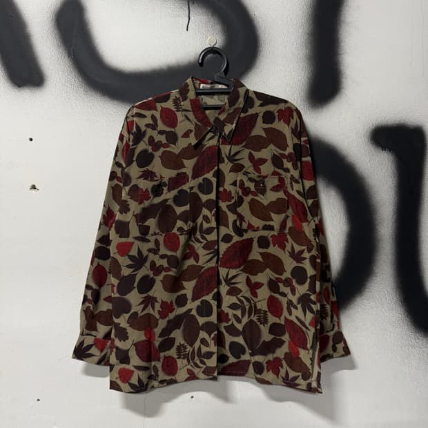 VTG 빈티지 낙엽 리프 자카드 패턴 히든 투포켓 긴팔 셔츠