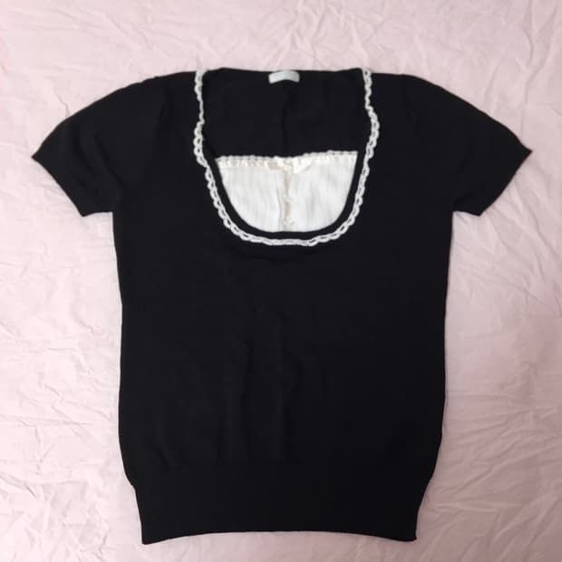 블랙 레이스 반팔 탑 히메갸루 로맨틱갸루 리즈리사 트랄라라 디어리 잉그니