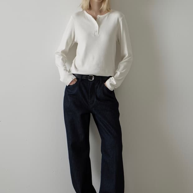 파사드패턴 헨리넥 워시드 코튼립 화이트(M)