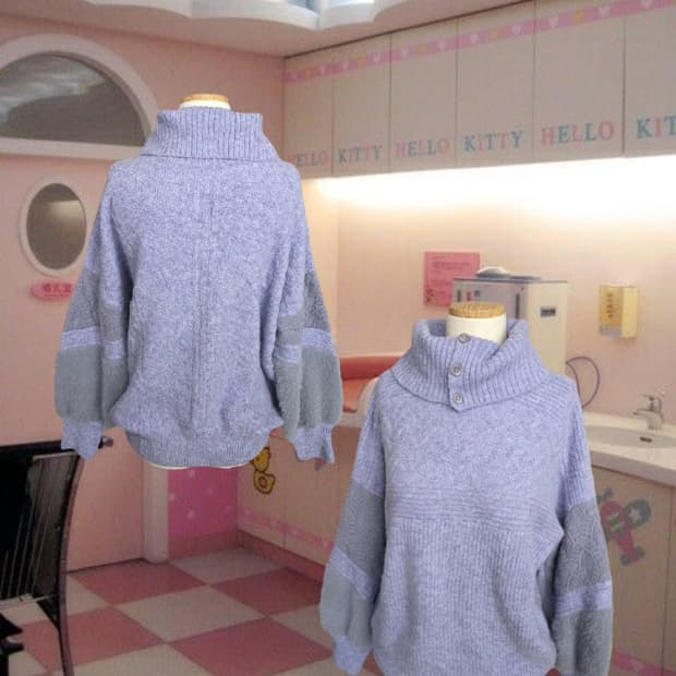 일본빈티지 폭닥 핀터깔 퍼플 보카시 목폴라니트 모리걸 루즈핏