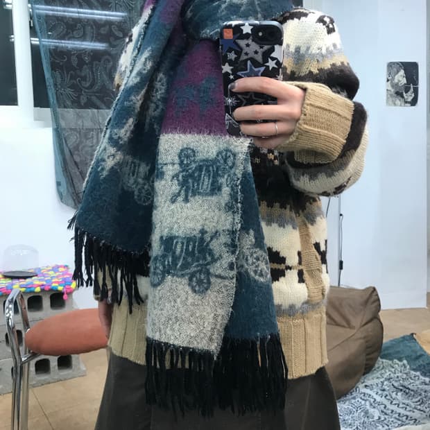 빈티지 배색 패턴 머플러 목도리 