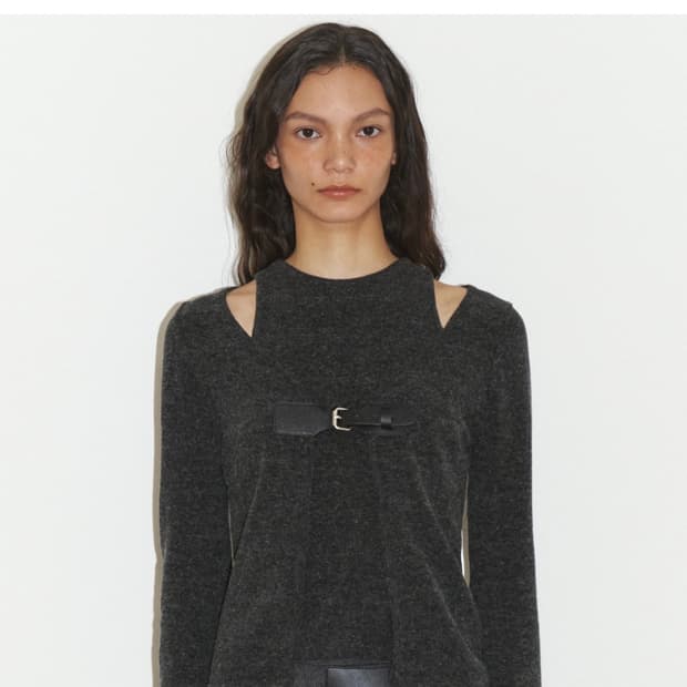 (경리 착용) 폴리수엠 앙고라 버클 가디건 세트 차콜