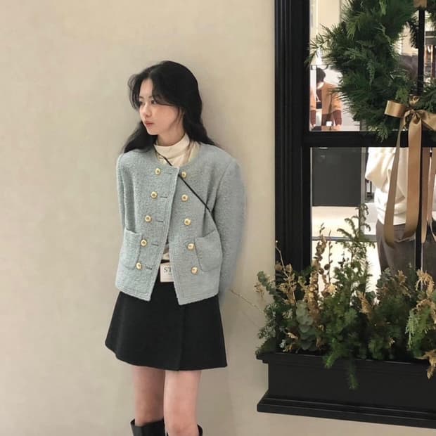 아카이브제이투유 윈터 울 더블 트위드자켓 미스티블루