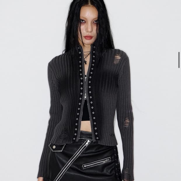 낫노잉 데미지 니트 집업 (판매종료상품)