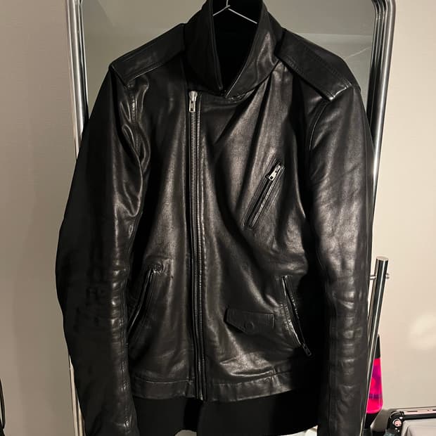 (급처) 14fw 릭 오웬스 stoogie 캐시미어 도킹 카프 레더 자켓