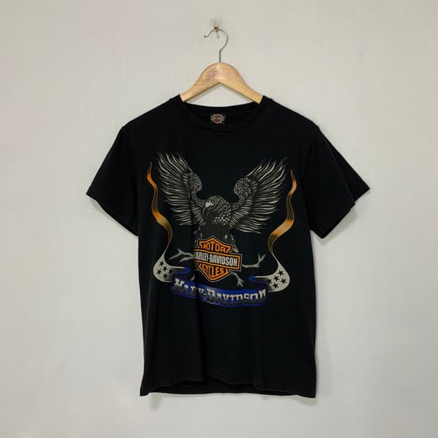 할리데이비슨 이글 윙 프린팅 블랙 반팔 티셔츠 M 빈티지