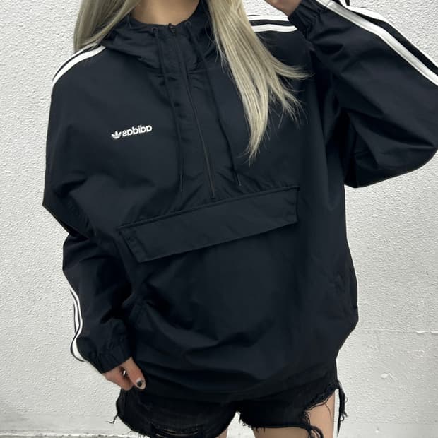 아디다스 화이트라인 블랙 후드 아노락 L
