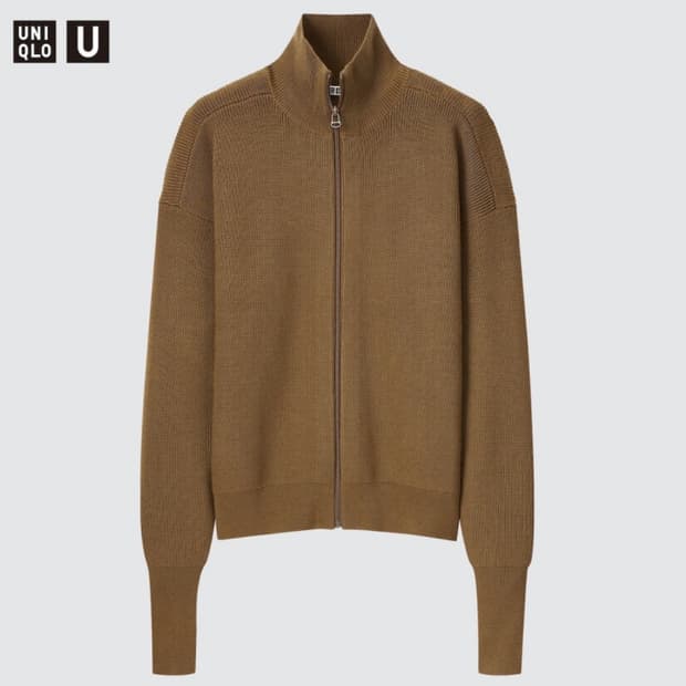 유니클로U 메리노 블렌드 풀 집업 브라운