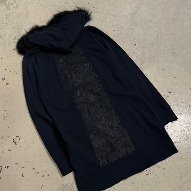 Fuga python fur trimming hood zip-up