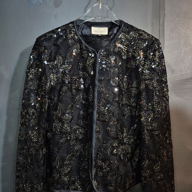 Roberto Capucci 꽃무늬 금빛 스팽글 자수 시스루 자켓 S