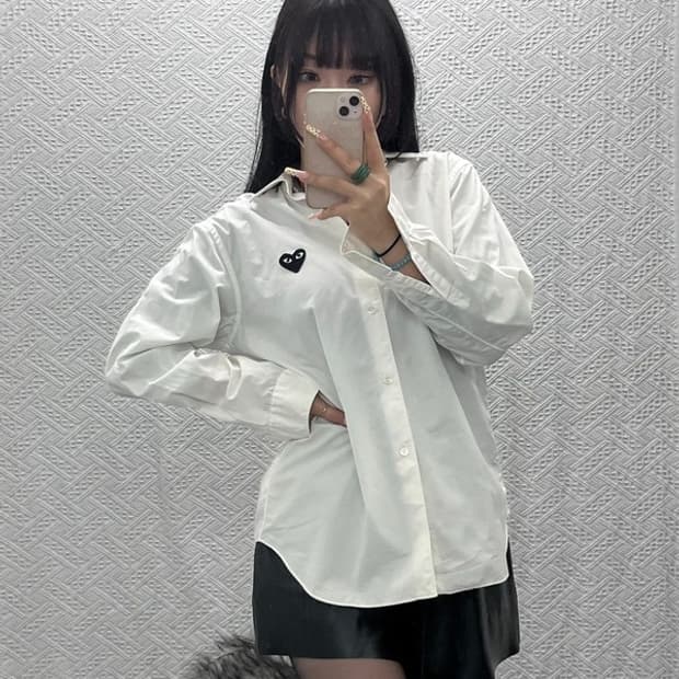 꼼데가르송 빈티지 키치 하트와펜 화이트 크림 셔츠 M C09865