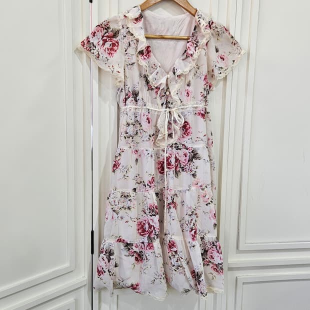 로즈 플라워 쉬폰 원피스