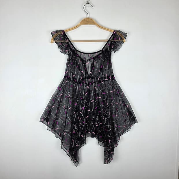 플라워 자수 시어 블라우스