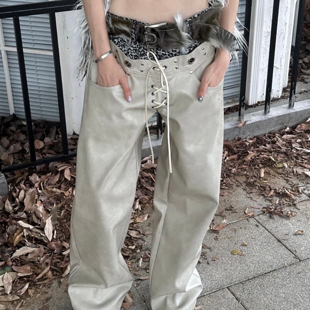 테스트메커니즘 Leopard Layer Punk Leather Pants